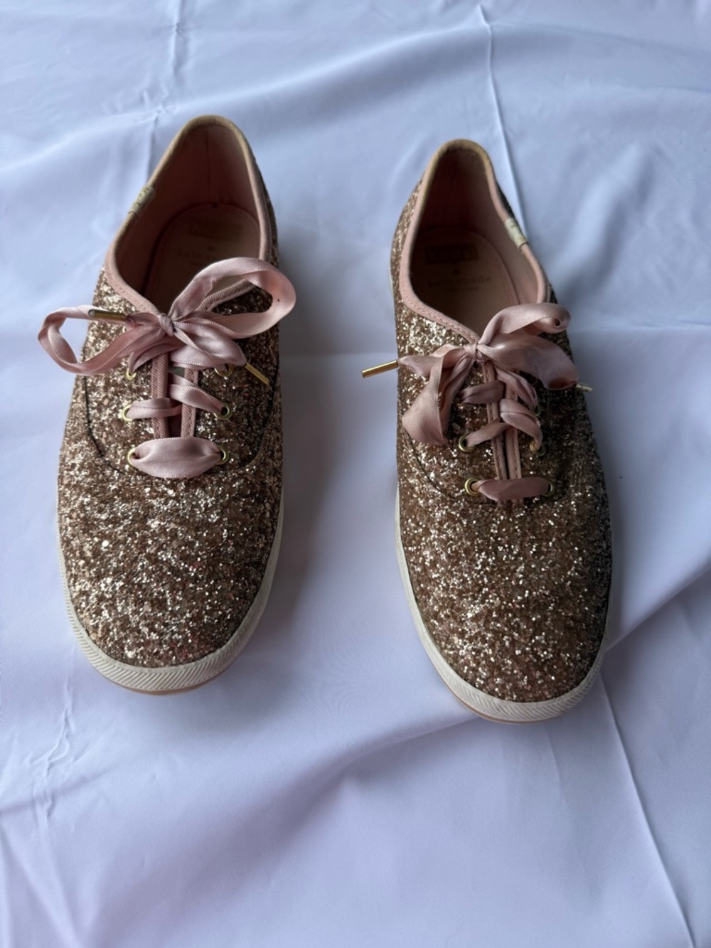 Kate Spade x Keds Glitter Sneakers Pink Gold Lace-Up Shoes Women’s 9.5
